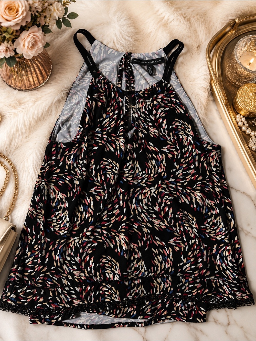 Black Printed Halter Tank Top - Women